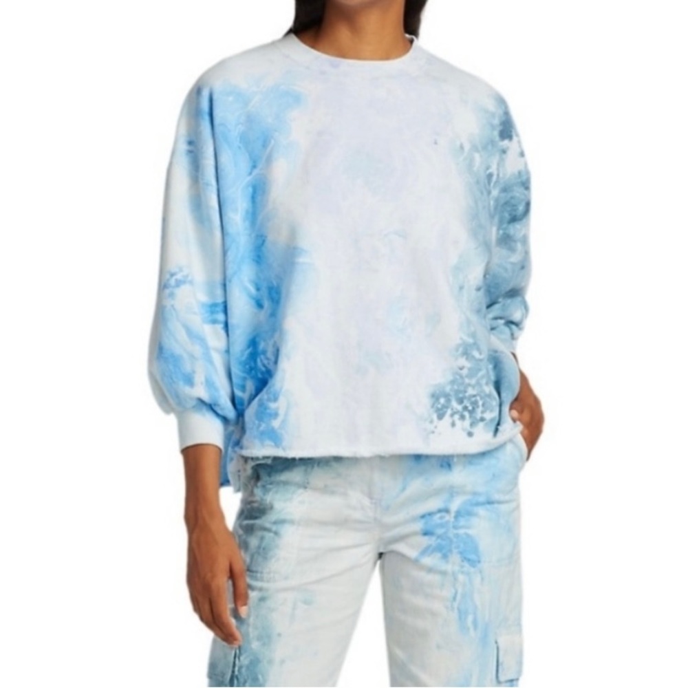 Rachel Comey Womens Fond Puff Sleeve Sweatshirt in Blue Marble Tie Dye -XS/S